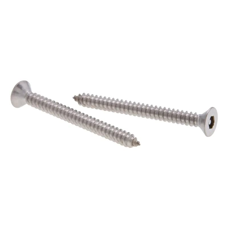 Sheet Metal Screw, #10 size, Flat head , Hex Pin drive , 1-1/2 in. length, 5/32 in. driver size, Stainless Steel