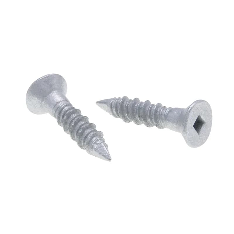 1/4 x 2-3/4 Flat Head Concrete Screw, Silver Mechanical Zinc, Corrosion Resistant finish, Nail Point, Square drive type, 100 per pack