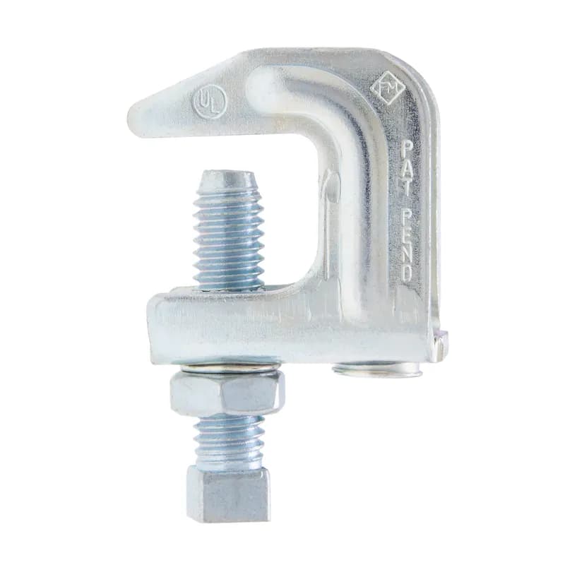 SilverHawk, Top Beam Clamp, Cold Rolled Steel construction, 3/8 in. rod size, Conduit to Drop Rod clip type, Zinc Plated finish, Steel, 10 per pack, 3/4 in. thickness, 90 DEG angle