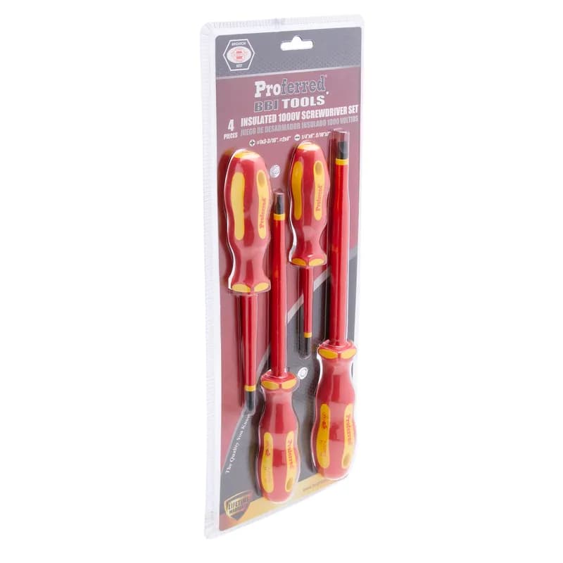 Proferred, PP & TPV Cushion Grip handle material, Orange and Yellow handle color, 4 pieces, Slotted and Phillips Tips