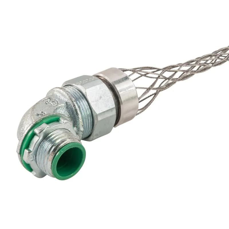 Liqua-Seal Connector, 90 deg, 3/8" NPT, zinc plated steel with mesh