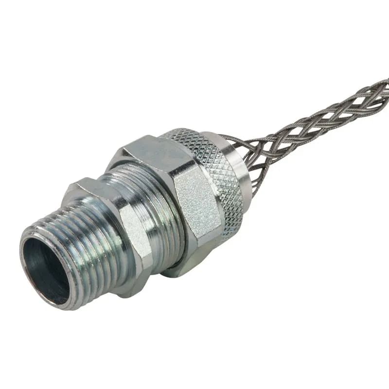 Cord Connector, steel, 1/2" NPT, cable range .438 - .500 with mesh