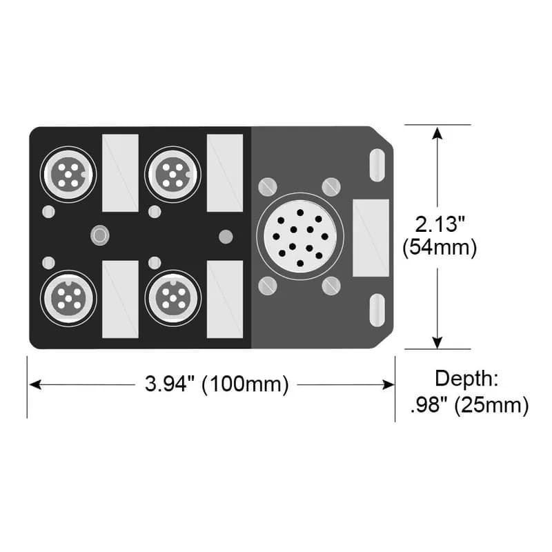 Single Key (M12) Micro-Link Dist Box, 4 Outlet, connector feed