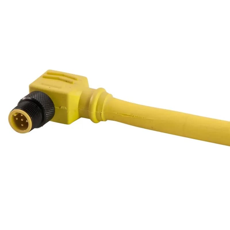 Single Key (M12) Micro-Link Plug Assembly, PUR Braided, Male 90 deg, 5 pole, 13.1', 22 AWG