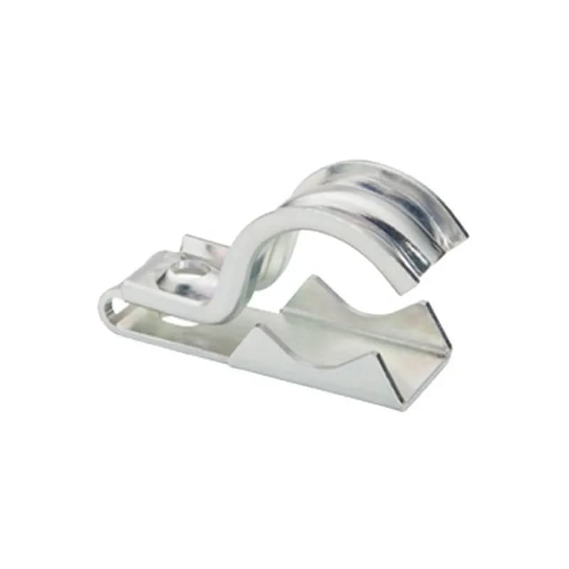 One piece clamp back and strap combination, 1 hole, Steel, 3/4" - 1" Trade Size. Patent Pending
