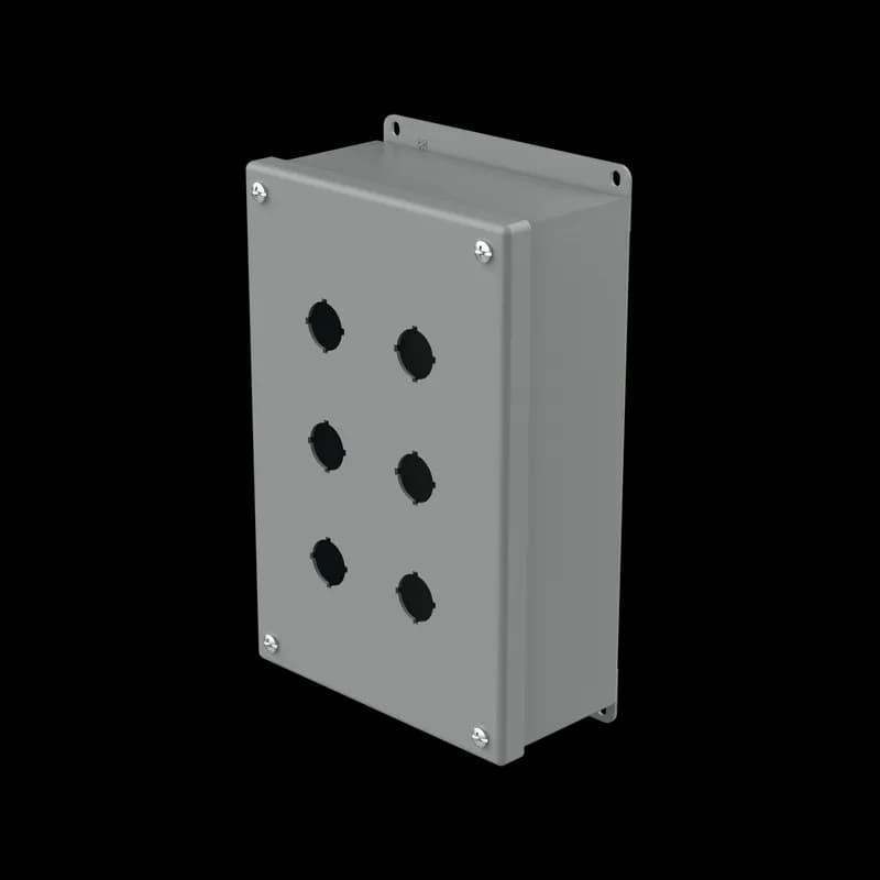 Pushbutton Square Enclosures Type 12, 6PBx22.5mm, Gray, Steel