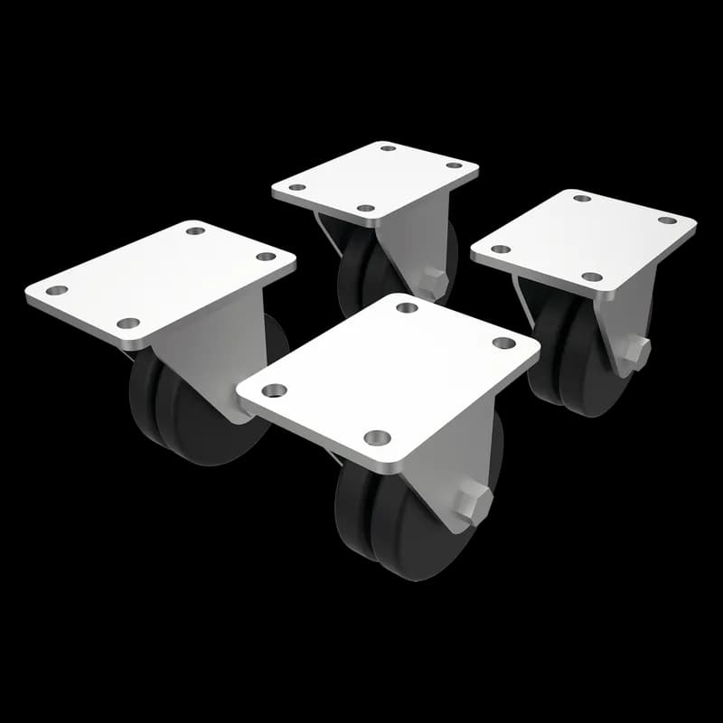 Network Cabinet Caster Kit, Plated, Steel