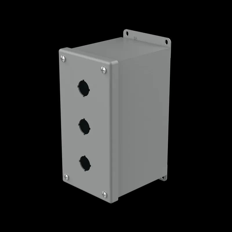 Extra-Deep Pushbutton Enclosure Type 12, 3PBx22.5mm, Gray, Steel