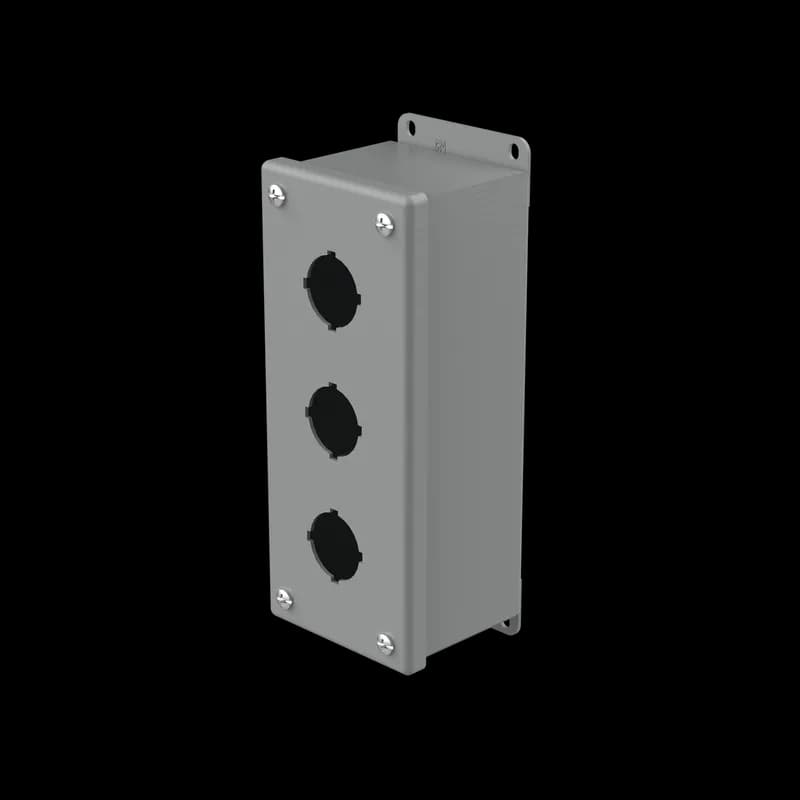 Pushbutton Enclosures Type 12, 3PBx30.5mm, Gray, Steel