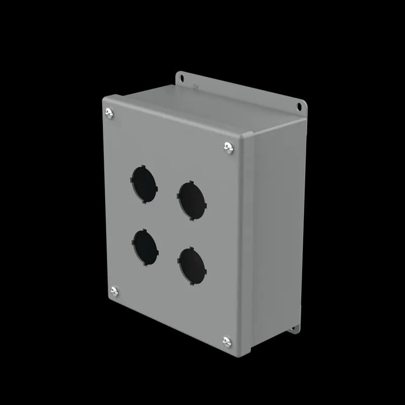 Pushbutton Square Enclosures Type 12, 4PBx30.5mm, Gray, Steel