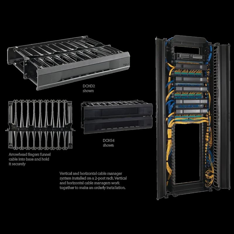 nVent DCHD2 - CableTek Horizontal Cable Manager 2U Double Sided, fits 19in, Black, Composite