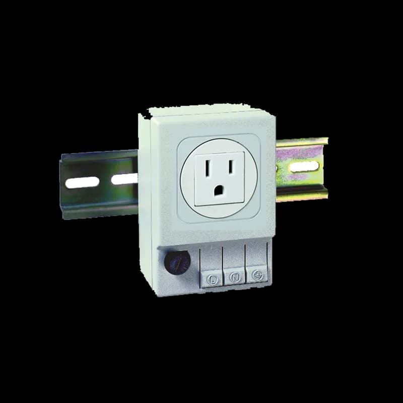 NEMA 5-15R DIN-Mounted Outlets, With fuse, 3.54x2.44x1.97, Light Gray, Plastic