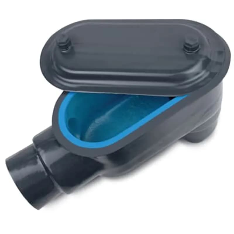 PVC Coated Conduit Body, LB Shape, Form 7, Size 2-1/2 Inch/63 Metric, Iron, Dark Gray