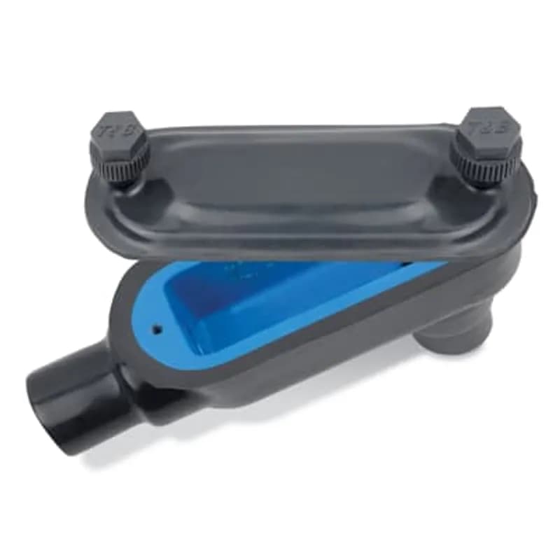PVC Coated Conduit Body, LB Shape, Mark 9, Size 1-1/2 Inch/41 Metric, Aluminum, Dark Gray
