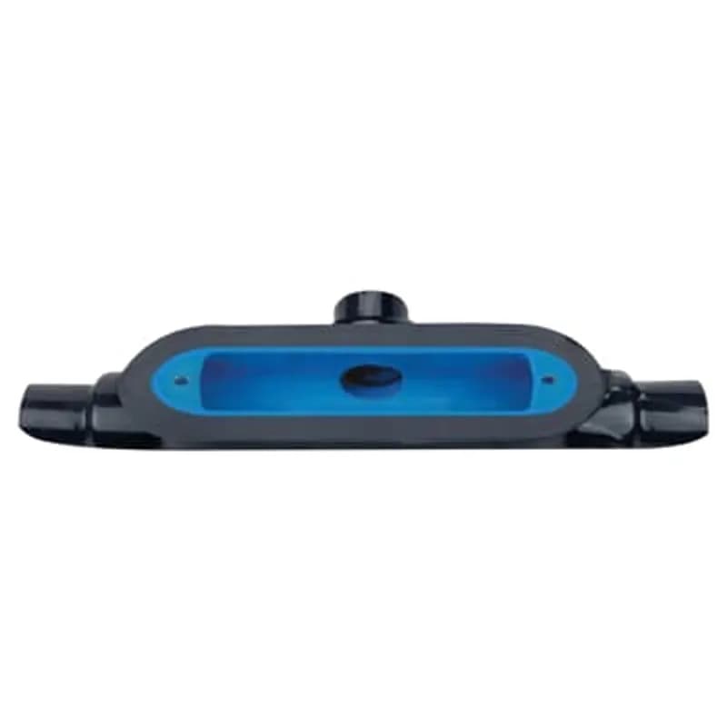 PVC Double-Coated Mogul Conduit Body, T Style, Pipe Size 1-1/2 Inch/41 Metric, Body and Cover Dark Gray Iron with Electro Galvanized Finish, Dark Gray