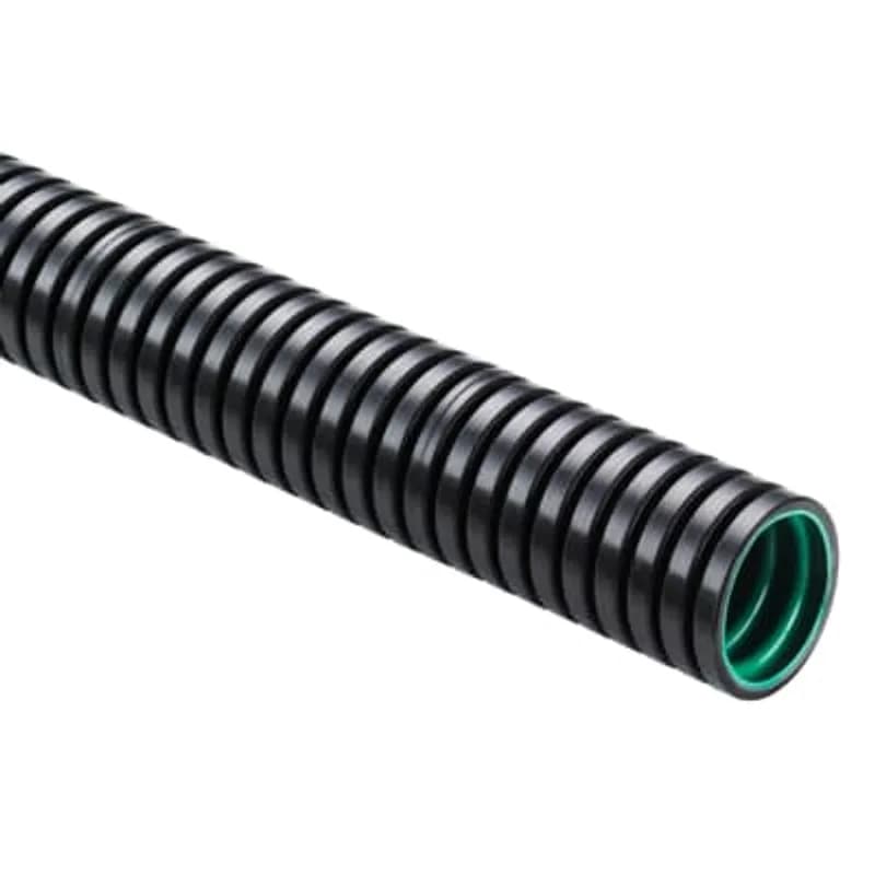 Coarse Profile Multi-Layer Corrugated Heavy-Wall Flexible Conduit, (XVCS) Material - Outer Layer - Polyamide 6, Inner Layer - Polyolefin Color - Outer Layer - Black, Inner Layer - Green, Conduit Size NW - 17, Approved for NetworkRail, 50 Meters