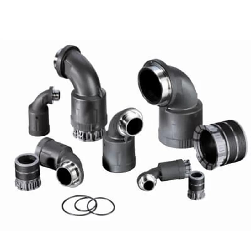PMAFIX Pro 90 Degree Black Two-Piece Elbow with Metric Threads, Elbow Material - Polyamide 6, Thread Material - Nickel-Plated Brass, Thread Size - M50x1.5, Thread Length - 14, Conduit Size NW - 48