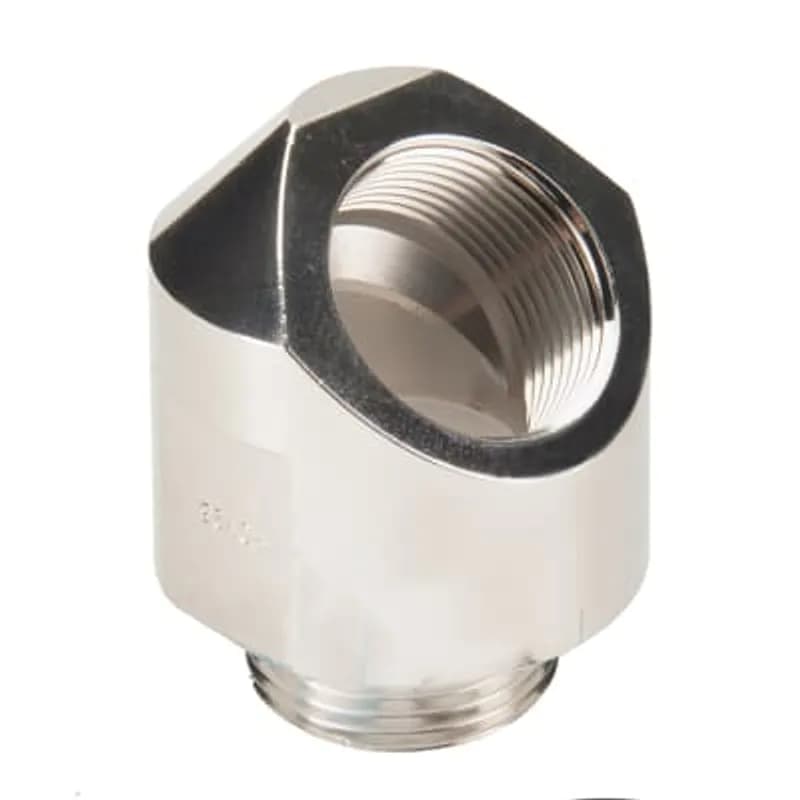 Special 45 Degree Elbow Adapter, Metric Thread - Thread Inside/Outside M20x1.5/M20x1.5, Nickel-Plated Aluminum