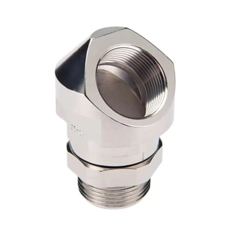 Positioning 45 Degree Elbow Adapter, Metric Thread - Thread Inside/Outside M32x1.5/M32x1.5, Nickel-Plated Aluminum