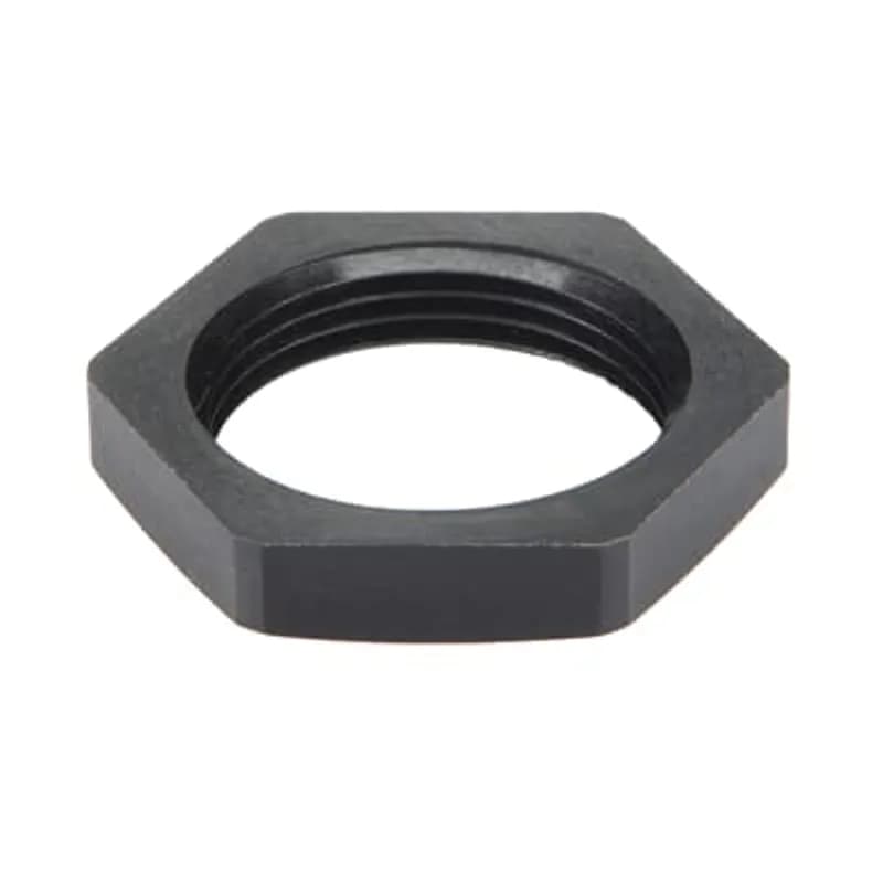 Black Hexagonal Lock Nut with Metric Threads, Material - Polyamide 6, Thread Size - M25x1.5