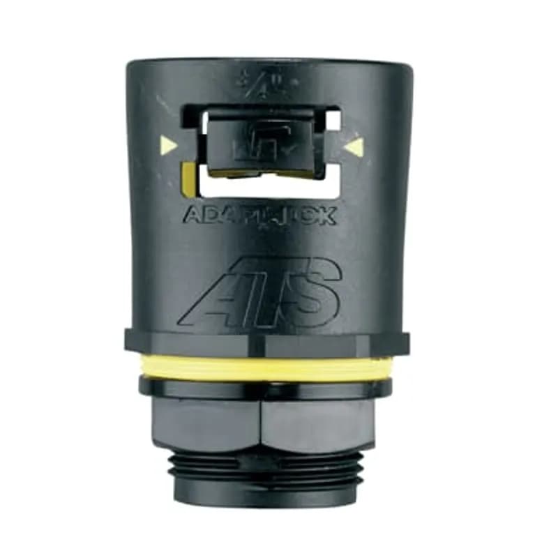 ABB - Installation Products AT16/M16/A/BLY - Adaptalok ATS, Straight Conduit Fitting, Fixed External Male Thread, Nominal Conduit Size 16mm, M16 Thread, Polyamide (Nylon) 66/TPE, Black with Yellow Elastomer
