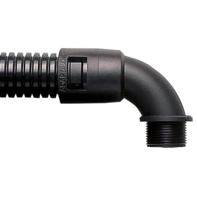 ABB - Installation Products AL28/075/C90/BLYI - 90 Degree Conduit Fitting with Locknut and Sealing Washer, Fixed External Male Thread, Nominal Conduit Size 28mm, 3/4 Inch NPT Thread, Polyamide (Nylon) 66, With Locknut and Sealing Washer, Black