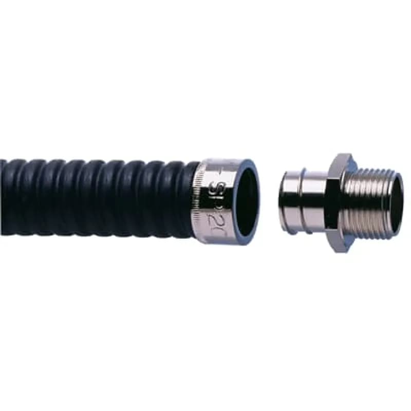 3/8 Inch Nickel Plated Brass Straight Fitting with Fixed External Thread, IP40 Rating, Metric Thread Size M16