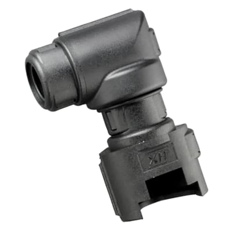 ABB - Installation Products CI16-90-DT8 - Hinged Connector Interface Fitting, 90 Degree Elbow with 360 Degree Swivel, 8-Way Deutsch DT Connector to Conduit, Conduit Size NC16/NW13, Operating Temperature -40 to 120 Degrees Celsius, RoHS Compliant, IP40 Rating, Very High UV Protection, Polyamide (Nylon), Black