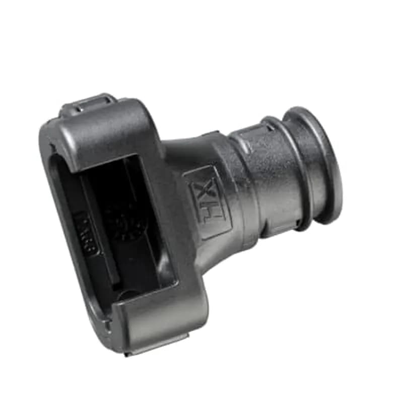 Hinged Connector Interface Fitting, Straight, 10-Way FCI Automotive Apex 2.8 Connector to Conduit, Conduit Size NC17, Operating Temperature -40 to 120 Degrees Celsius, RoHS Compliant, IP40 Rating, Very High UV Protection, Polyamide (Nylon), Black