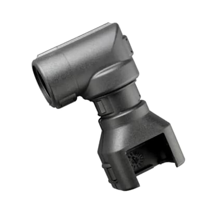 Hinged Connector Interface Fitting, Standard Profile Plug, 90 Degree Elbow with 360 Degree Swivel, 8-Way Ampseal Automotive Connector to Conduit, Conduit Size NC16/NW13, Operating Temperature -40 to 120 Degrees Celsius, RoHS Compliant, IP40 Rating, Very High UV Protection, Polyamide (Nylon), Black
