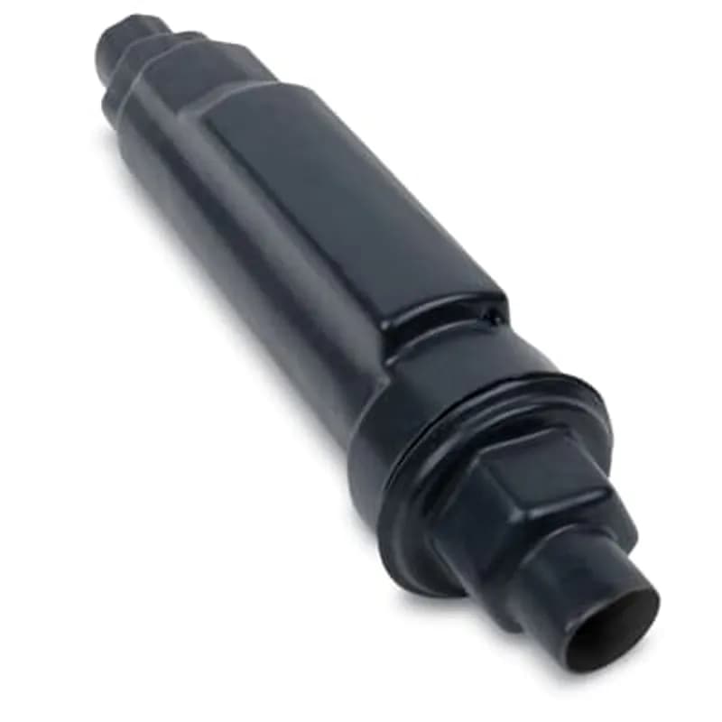 PVC Coated XJG Rigid Conduit Expansion Coupling with Internal Bonding Jumper, 2 Inch/53 Metric, Body is Malleable Iron with Zinc Plating, Internal Bonding Jumper is Tinned Copper Braid, Packing PTFE/Synthetic Fiber Material, 4 Inch/101.60 Millimeters Movement, Diameter 3.86 Inch/98.04 Millimeters, Length 11.25 Inch/285.75 Millimeters, Height 4.18 Inch/106.17 Millimeters, Light Gray (RAL7032)