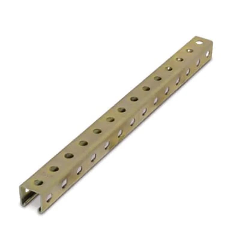 Channel, 12 Gauge, 1-1/2 Inch x 1-1/2 Inch, Length 10 Feet, Electro-Galvanized Steel with Punched 9/16 Inch Holes on 1-1/2 Inch Centers on Three Sides