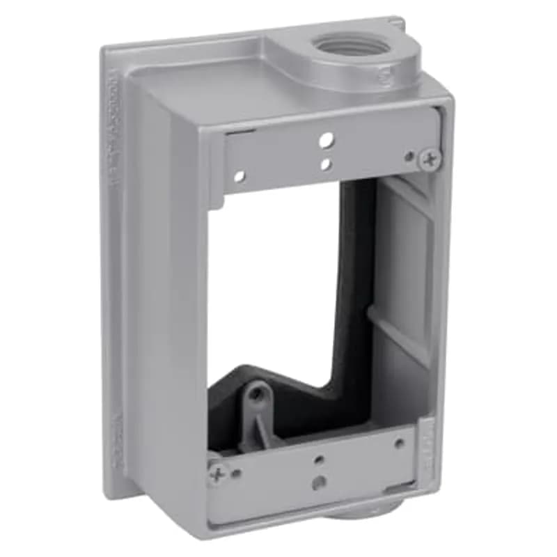 Single Gang Flanged Extension Adapter, 1-7/8 Inches Deep, Hub Size 1/2 Inch, 2 Outlets, 1 on Top and Bottom, with 1 Plug, Gasket, and Screws
