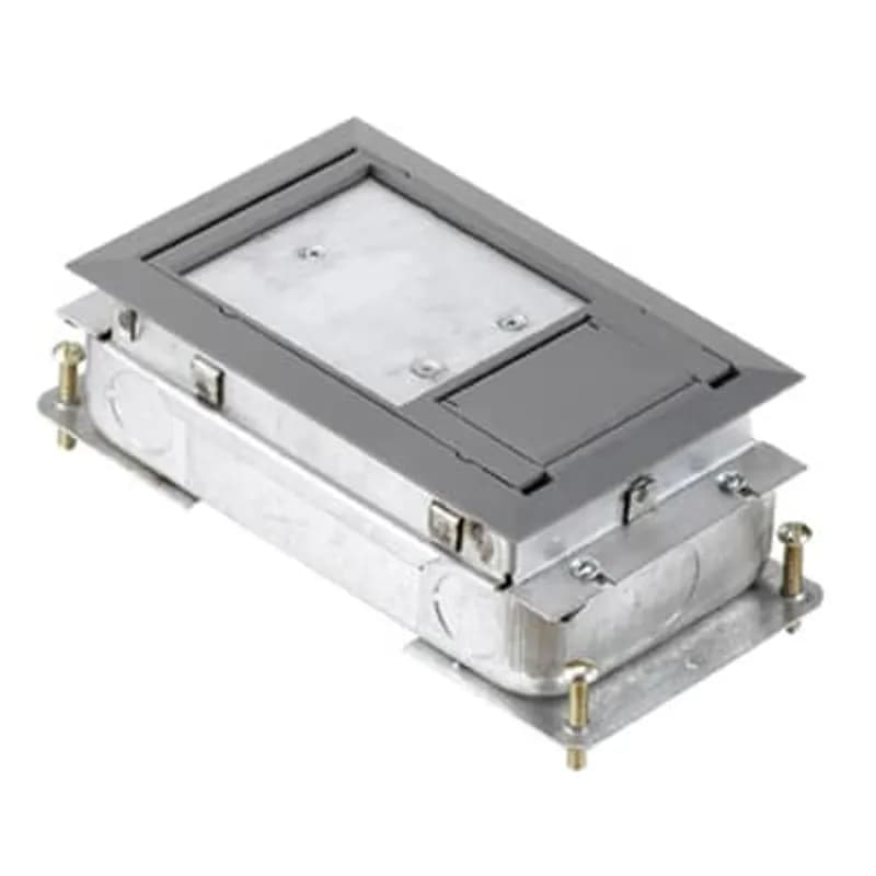 Two Gang Recessed Service Floor Box, 70 Cubic Inches, Length 10-1/4 Inches, Width 4-11/16 Inches, Depth 2-7/8 Inches, 3/4 Inch and 1 Inch Knockouts, Cast Iron, Delivers Power, Communications and Data from Standard Conduit with No Exposed Service Fittings