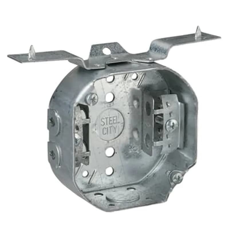 ABB - Installation Products 54151AV-25 - Octagon Box, 15.8 Cubic Inches, 4 Inch Diameter x 1-1/2 Inches Deep, 1/2 Inch Knockouts, Pre-Galvanized Steel, Drawn Construction, with Armored Cable Clamps (C-3) and V Bracket, For use with Armored/Metal Clad Cable