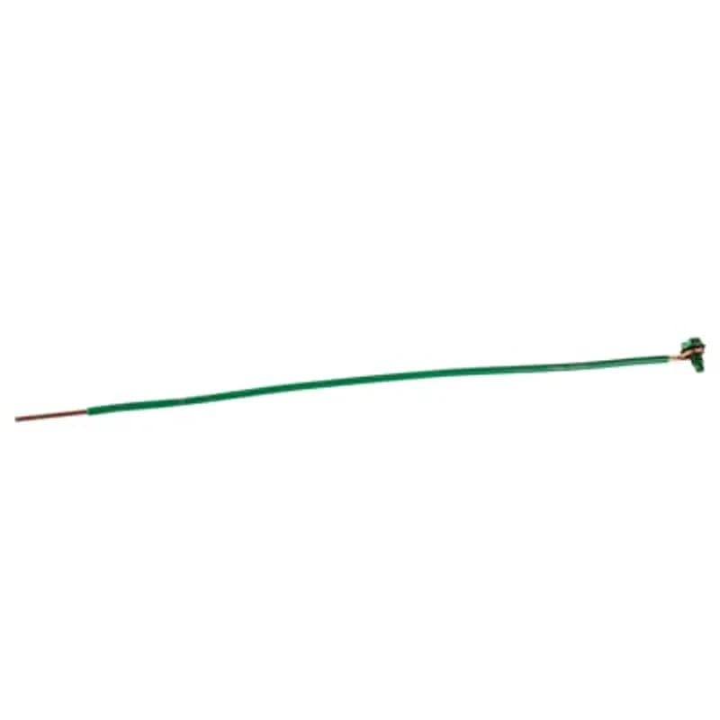 Grounding Screw and Uninsulated Pigtail, 10-32 x 3/8 Inch Slotted Hexagon Head Washer-Face Ground Screw with Green Dye Finish and a 10-1/2 Inch Solid-Copper #12 AWG Insulated Wire