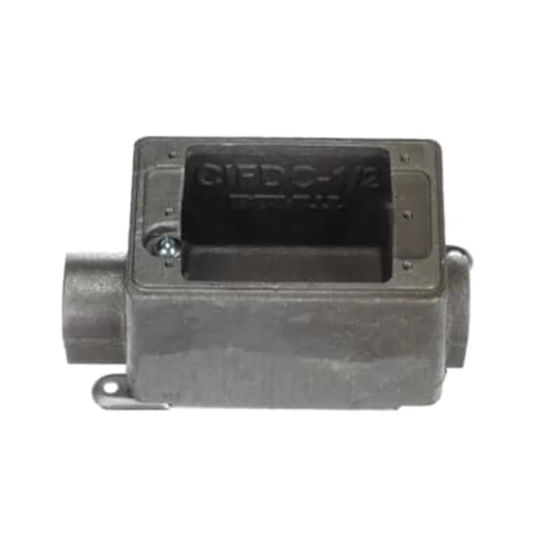 ABB - Installation Products CIFDC-1/2 - Single Gang FDC Box, Cubic Inches 22.5, Length 4-5/16 Inches, Width 2-13/16 Inches, Depth 2-5/8 Inches, Hub Size 1/2 Inch, Aluminum, 2 Outlets and 2 Lugs