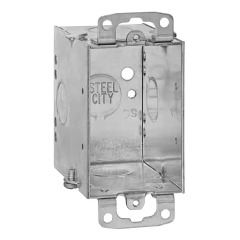 Gangable Switch Box, 14 Cubic Inches, 3 Inches Long x 2 Inches Wide x 2-3/4 Inches Deep, 1/2 Inch Knockouts, Pre-Galvanized Steel, Ears Flush for Old Work, For use with Conduit, pack of 25