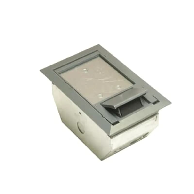 Two Compartment Raised Access Floor Module, 75 Cubic Inches, Floor Cut Out Length 7-1/8 Inches, Width 4-1/8 Inches, Cover Size Length 6-3/4 Inches, Width 3-7/8 Inches, Depth 4 Inches, Galvanized Steel with Gray Cover