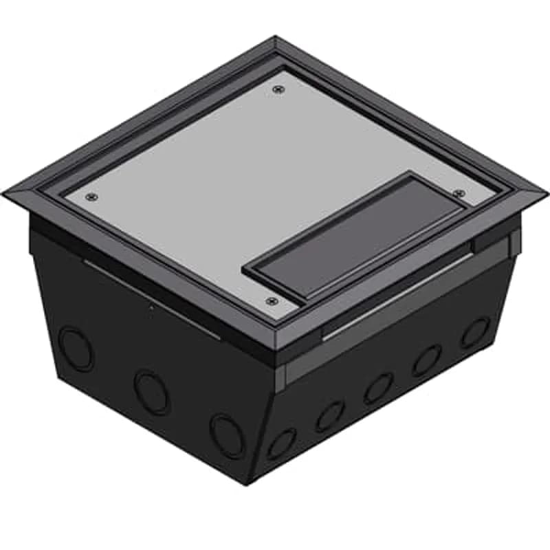 Ten Compartment Raised Access Floor Module, 325 Cubic Inches, Floor Cut Out Length 9-5/8 Inches, Width 9-5/8 Inches, Cover Size Length 9-3/8 Inches, Width 9-3/8 Inches, Depth 5-5/8 Inches, Galvanized Steel with Gray Cover