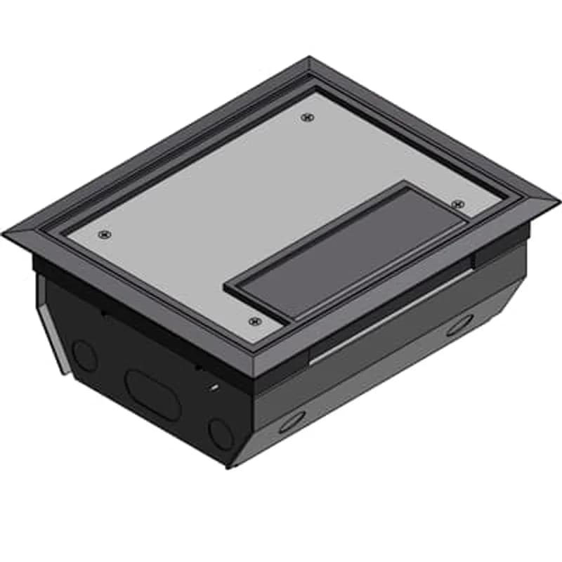 Three Compartment Raised Access Floor Module, 225 Cubic Inches, Floor Cut Out Length 7-15/16 Inches, Width 10 Inches, Cover Size Length 7-5/8 Inches, Width 9-3/4 Inches, Depth 4 Inches, Galvanized Steel with Gray Cover