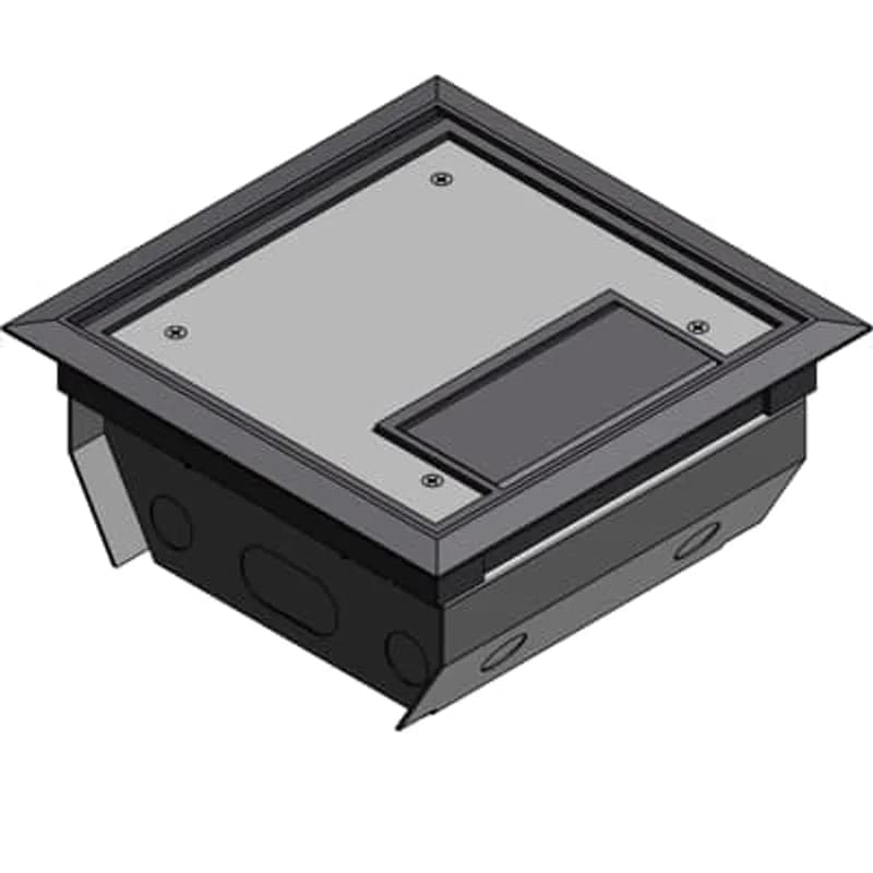 Three Compartment Raised Access Floor Module, 150 Cubic Inches, Floor Cut Out Length 7-15/16 Inches, Width 7-15/16 Inches, Cover Size Length 7-5/8 Inches, Width 7-5/8 Inches, Depth 4 Inches, Galvanized Steel with Gray Cover