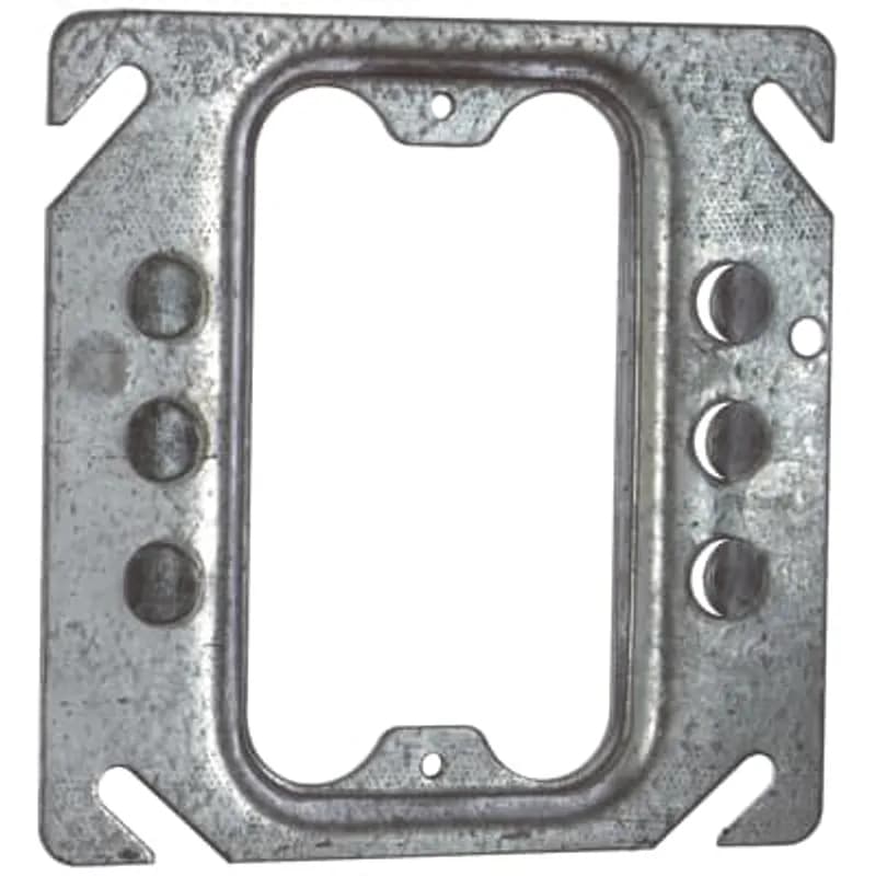 One Gang Square Device Cover, 1.5 Cubic Inches, 4 Inch Square x 1/4 Inch Raised, Pre-Galvanized Steel, Keyed for Plaster
