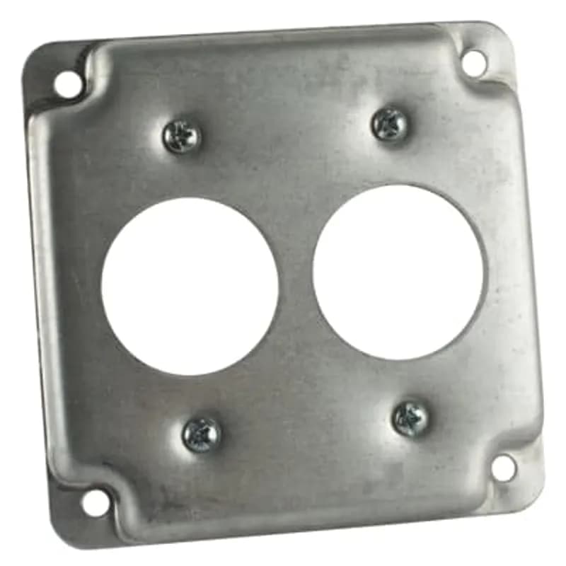 ABB - Installation Products RS 10 - Square Box Surface Cover, 5 Cubic Inches, 4 Inch Square x 1/2 Inch Deep, 1-13/32 Inch Diameter Hole, Galvanized Steel, For use with Two Single Flush Receptacles