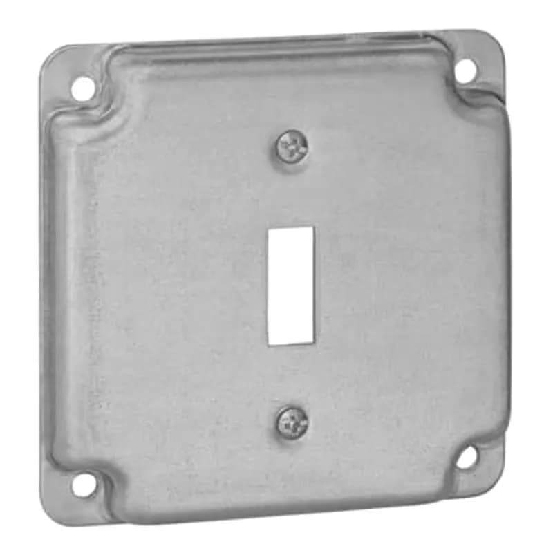 Square Box Surface Cover, 5 Cubic Inches, 4 Inch Square x 1/2 Inch Deep, Galvanized Steel, For use with One Toggle Switch