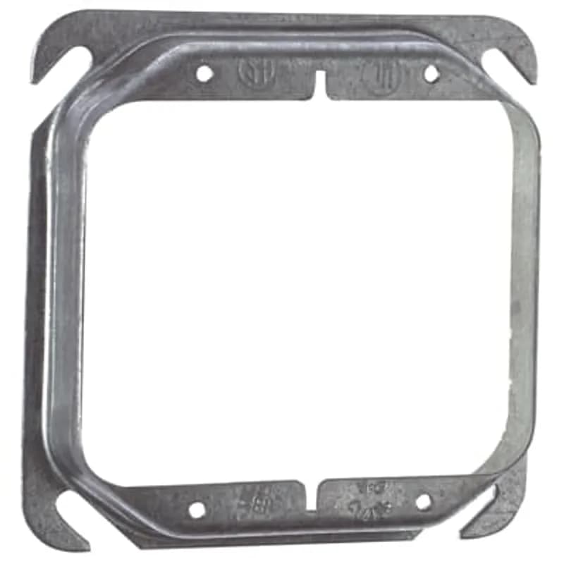 Two Gang Square Device Cover, 9 Cubic Inches, 4 Inch Square x 3/4 Inch Raised, Pre-Galvanized Steel