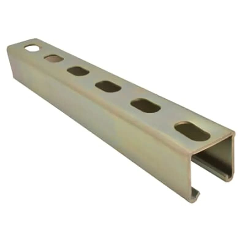 Channel, 12 Gauge, 1-5/8 Inch x 1-5/8 Inch, Length 10 Feet, Half Slotted Type 304 Stainless Steel with 9/16 Inch x 1-1/8 Inch Slots on 2 Inch Centers