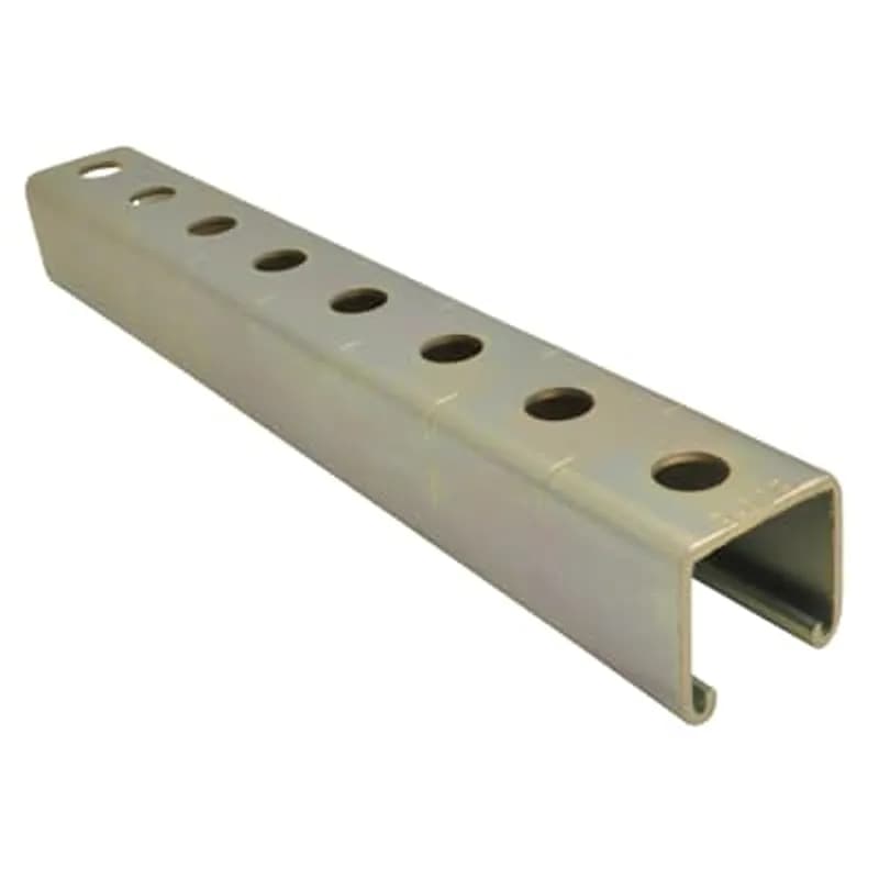 Channel, 12 Gauge, 1-5/8 Inch x 1-5/8 Inch, Length 10 Feet, Punched PVC Coated Aluminum with 9/16 Inch Holes on 1-7/8 Inch Centers
