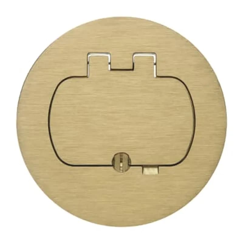 Single Door Cover for Round Floor Box, Brass, For use with GFCI and Duplex Devices