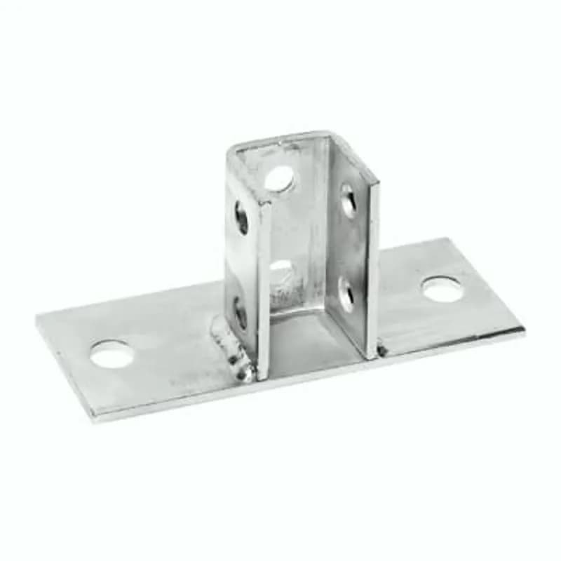 Connector, Flush Post Base, Post Height 3-1/2 Inches, Post Length 1-5/8 Inch, Width 1-11/16 Inch, Base Length 8 Inches, Base Width 3 Inches, Hole Diameter 3/4 Inch, Hot-Dip Galvanized Steel